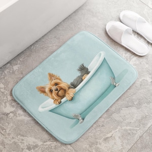 Yorkshire Terrier Bath Mat, Yorkie Bathroom Rug, Cute Dog Decor, Pet Lover Gift Cozy Dog Bath Mat Small Dog Bathroom Rug Aesthetic Puppy Rug