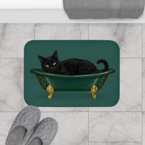 Tapis de bain chat noir, chat drôle dans la baignoire, cadeau pour amoureux des chats, déco gothique de salle de bain, tapis de bain sorcière, tapis de bain mignon, cadeau de pendaison de crémaillère unique image 5