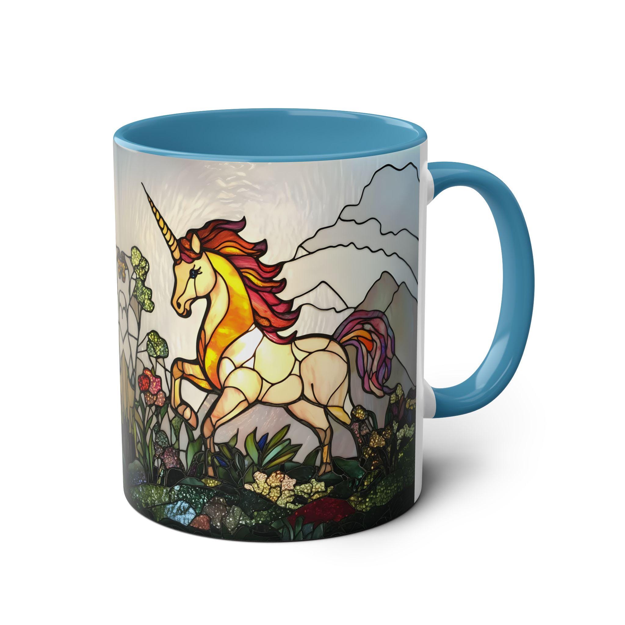 ステンドグラス ユニコーン マグカップ、ファンタジー コーヒーカップ