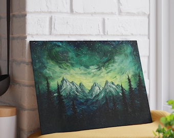Northern Lights Glass Cutting Board, Aurora Borealis Art, Mountain Kitchen Decor, Cabin Gift, Nature Lover Gift, Housewarming Gift, Alaska