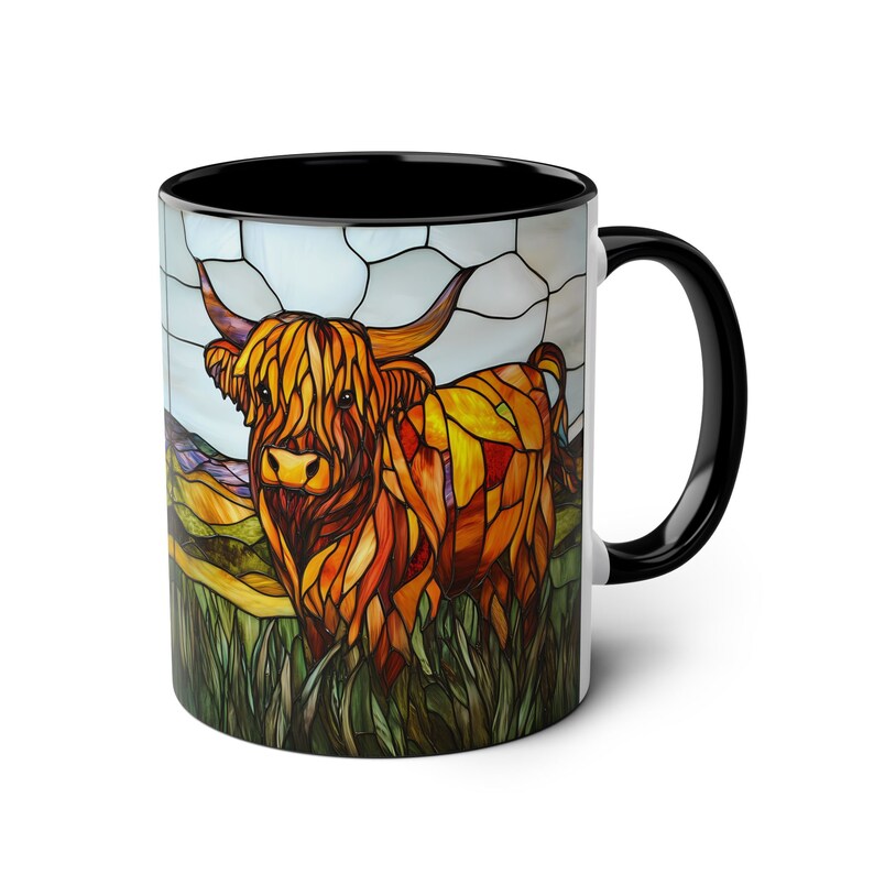 Highland Cow Mug, Ceramic Highland Cow Coffee Mug 11oz, Highland Cattle Mug, Stained Glass Animal Tea Cup, Unique Highland Cow Gift image 7