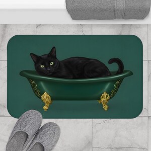 Tapis de bain chat noir, chat drôle dans la baignoire, cadeau pour amoureux des chats, déco gothique de salle de bain, tapis de bain sorcière, tapis de bain mignon, cadeau de pendaison de crémaillère unique image 4