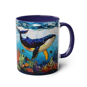 Stained Glass Whale Mug, Humpback Whale Coffee Cup, Ocean Lover Gift, Marine Life Mug, Sea Animal Ceramic Cup, Coastal Mug 11oz image 9
