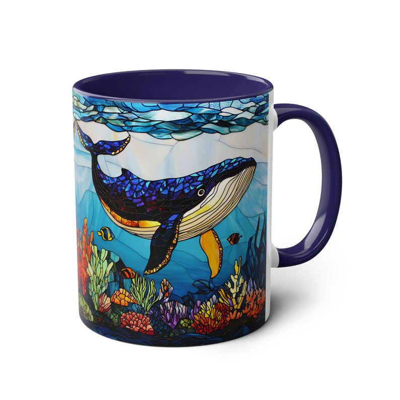 Stained Glass Whale Mug, Humpback Whale Coffee Cup, Ocean Lover Gift, Marine Life Mug, Sea Animal Ceramic Cup, Coastal Mug 11oz image 9