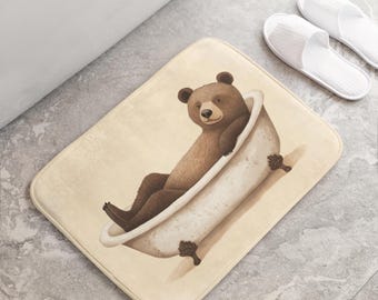 Bären-Badematte, gemütlicher Waldtier-Badezimmerteppich, rustikales Hüttendekor, entspannende Bären-Duschmatte Natur-Badteppich Einzigartiger Bärenliebhaber-Geschenk