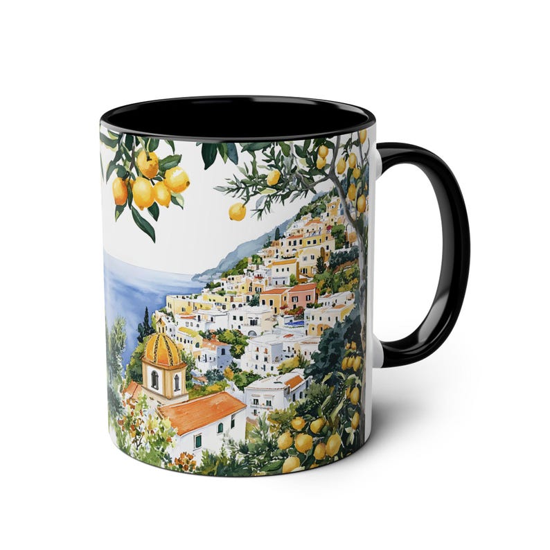 Mok Positano Italië, koffiekopje Amalfikust 11oz, mediterrane reiscadeau, mok citroenkunst, kustlandschap koffiemok natuur Italiaans cadeau afbeelding 8