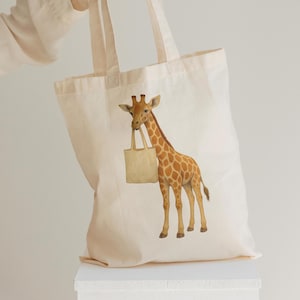 Giraffe Tote Bag, Cute Animal Tote, Safari Animal Bag, Whimsical Giraffe Gift, Cotton Grocery Bag, Kawaii Wildlife Tote, Giraffe Lover Gift