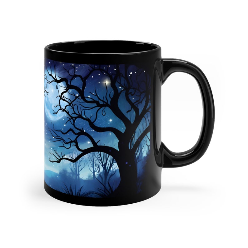 Night Sky Mug, Starry Night Coffee Mug, Celestial Forest Mug, Moonlit Tree Mug, Dark Aesthetic Gift for Stargazers image 5