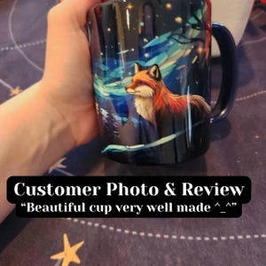 Starry Night Fox Mug - Winter Woodland Ceramic Cup in Stained Glass Design, Fox Coffee Cup, Starry Sky Mug, Forest Animal Mug, Fox Gift image 4