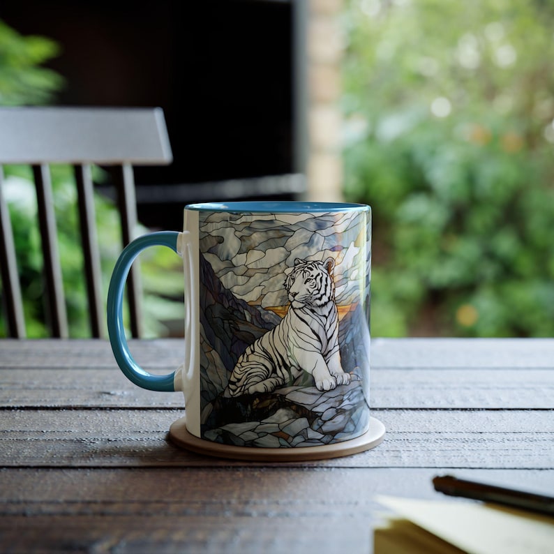 Taza Tigre Blanco de 325 ml, Taza de café con diseño de majestuoso felino, Taza de cerámica con diseño de vida silvestre, Taza con diseño de tigre de Bengala, Regalo para amantes de los animales, Taza única con diseño de naturaleza imagen 7