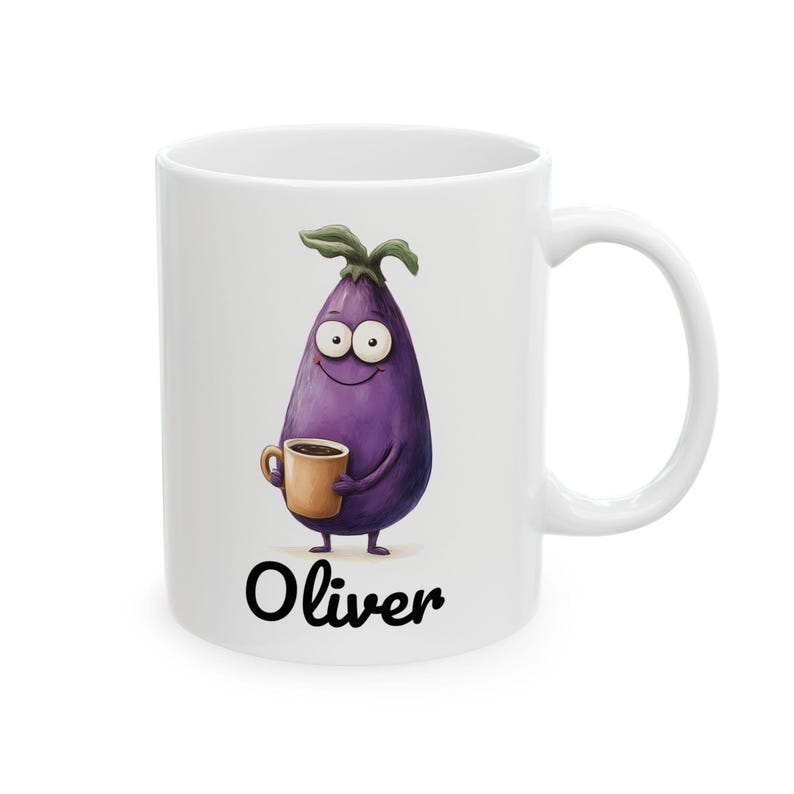 Personalized Eggplant Mug, Custom Name 11oz 15oz Ceramic Vegetable Mug