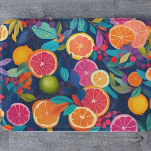 Fruit Bath Mat, Colorful Bathroom Decor, Tropical Citrus Rug, Vibrant Summer Mat, Juice-Inspired Bathroom Accent, Fun Fruit Home Decor