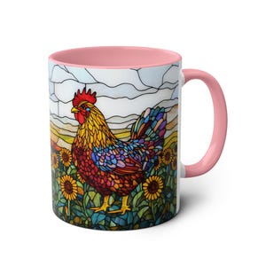 Stained Glass Chicken Mug, Sunflowers Rooster Cup 11oz, Farm Animal Mug, Country Kitchen Gift, Ceramic Chicken Tea Cup, Chicken Lover Gift image 10