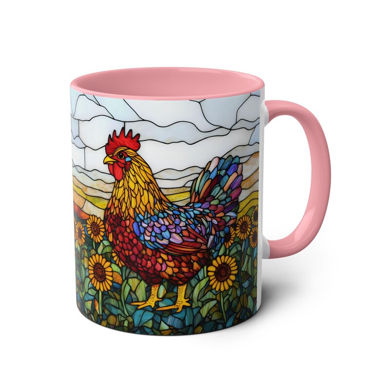 Stained Glass Chicken Mug, Sunflowers Rooster Cup 11oz, Farm Animal Mug, Country Kitchen Gift, Ceramic Chicken Tea Cup, Chicken Lover Gift image 10