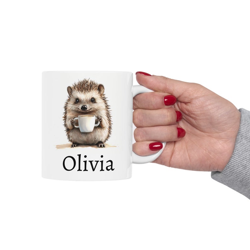 Personalized Hedgehog Mug, Ceramic Hedgehog Coffee Mug 11oz 15oz, Custom Name Mug, Cute Hedgehog Gift, Custom Coffee Cup, Name Gift image 9