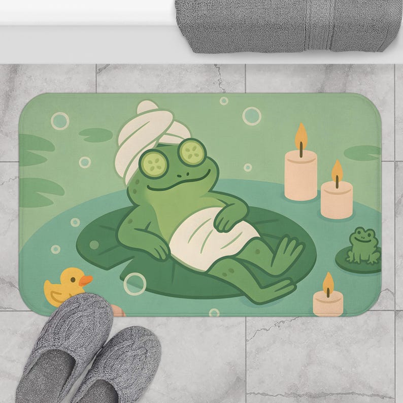 Funny Frog Spa Bath Mat, Cute Frog Bathroom Decor, Green Frog Lover ...