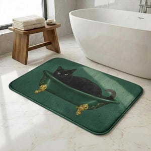 Tapis de bain chat noir, chat drôle dans la baignoire, cadeau pour amoureux des chats, déco gothique de salle de bain, tapis de bain sorcière, tapis de bain mignon, cadeau de pendaison de crémaillère unique image 3