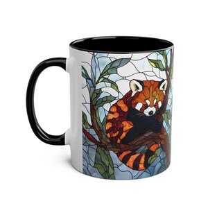Taza de panda rojo de 325 ml, taza de café con diseño de animales salvajes, regalo para amantes del panda rojo, vajilla con diseño de animales en vidrieras, taza estilo cottagecore, regalo único con temática animal. imagen 5