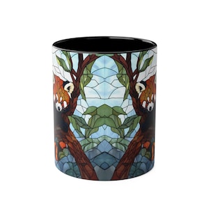 Taza de panda rojo de 325 ml, taza de café con diseño de animales salvajes, regalo para amantes del panda rojo, vajilla con diseño de animales en vidrieras, taza estilo cottagecore, regalo único con temática animal. imagen 6