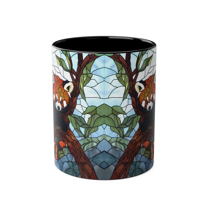 Taza de panda rojo de 325 ml, taza de café con diseño de animales salvajes, regalo para amantes del panda rojo, vajilla con diseño de animales en vidrieras, taza estilo cottagecore, regalo único con temática animal. imagen 6
