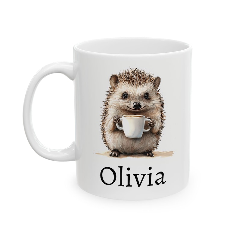 Personalized Hedgehog Mug, Ceramic Hedgehog Coffee Mug 11oz 15oz, Custom Name Mug, Cute Hedgehog Gift, Custom Coffee Cup, Name Gift image 7