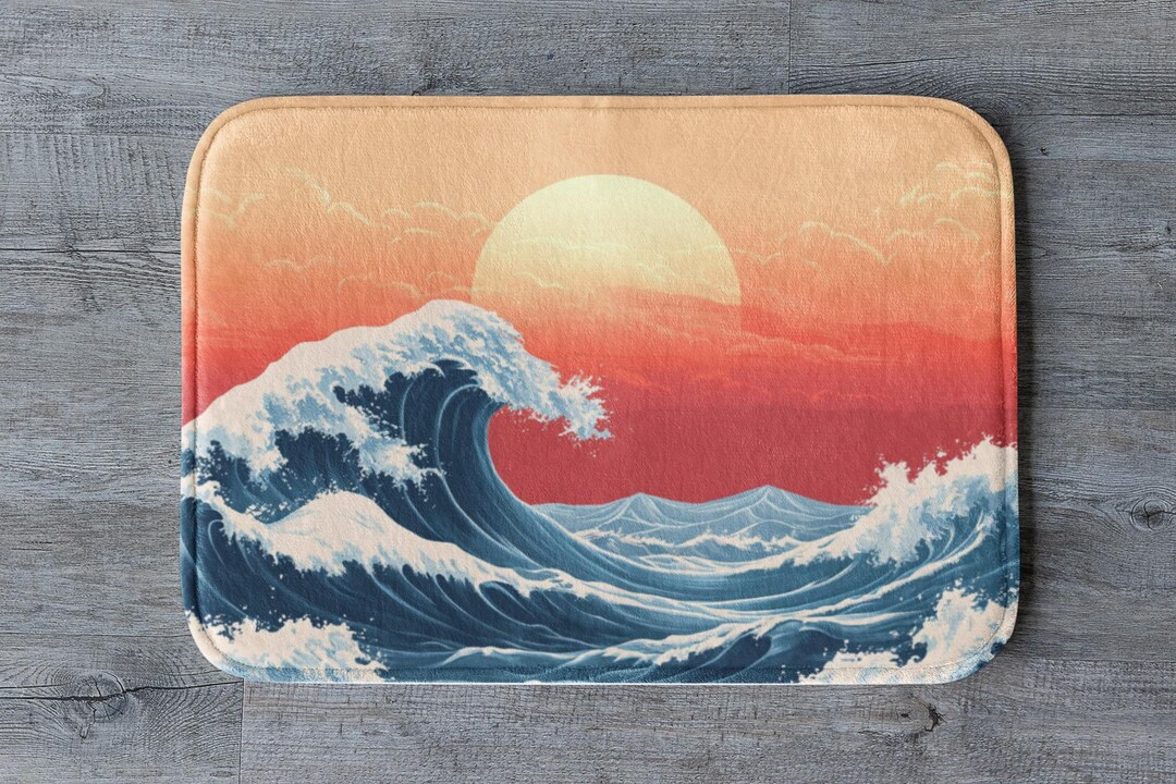 Japanese Ocean Wave Bath Mat, Ukiyo-e Style Bathroom Rug, Coastal ...