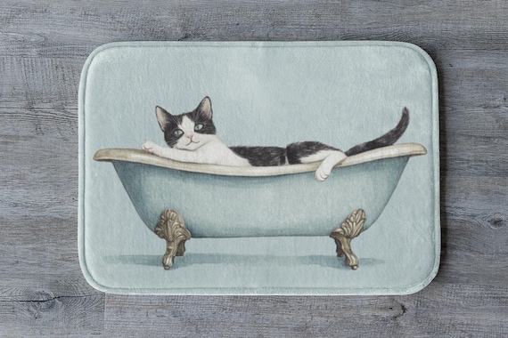 Cat Bath Mat, Cute Animal Bathroom Rug, Funny Cat Lover Gift, Whimsical Kitty Decor Soft Non-Slip Shower Mat Unique Cozy Cat Bathroom Accent