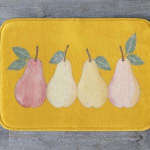 Pear Bath Mat, Fruit Bathroom Rug, Yellow Farmhouse Decor, Cute Fruit Accent Mat, Colorful Pear Rug, Vibrant Bathroom Decor Fruit Lover Gift