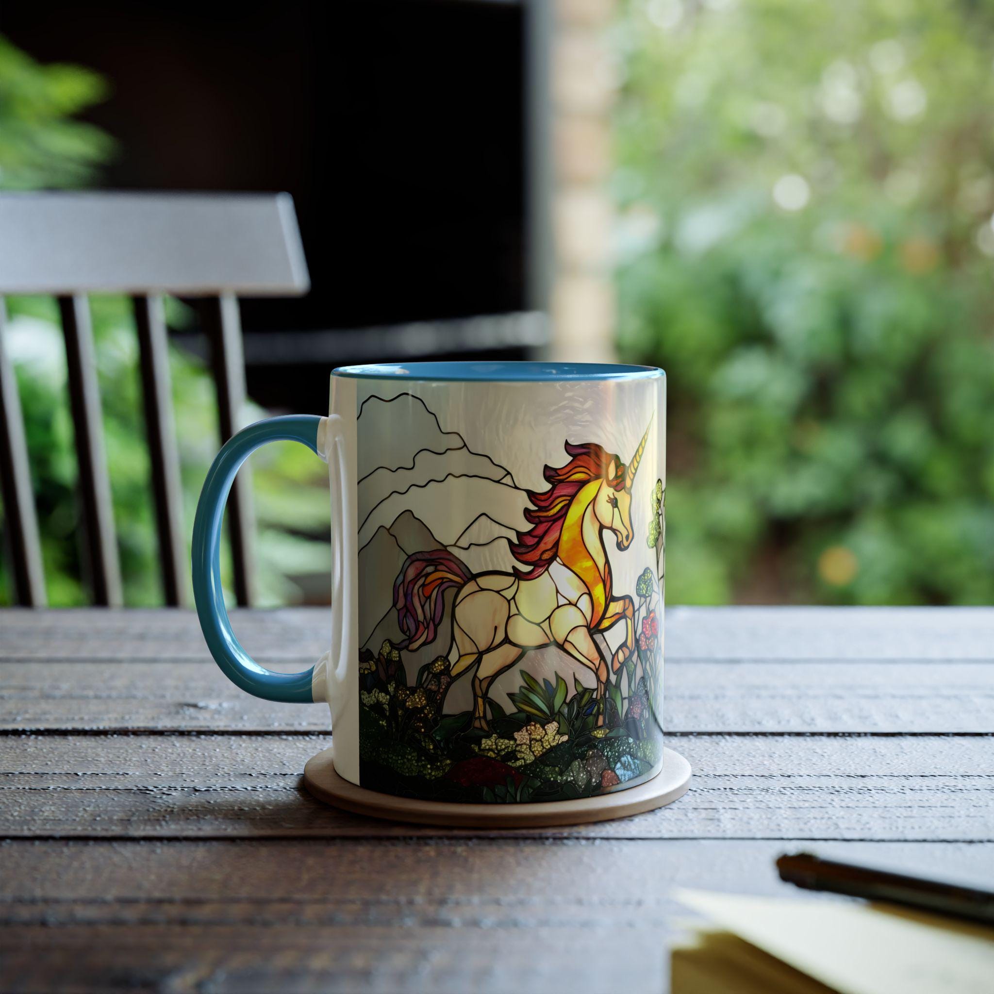 ステンドグラス ユニコーン マグカップ、ファンタジー コーヒーカップ