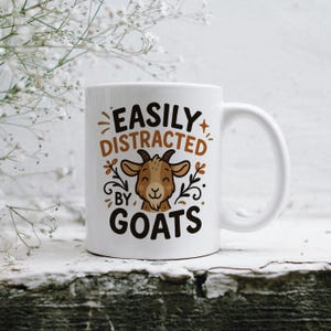 Leicht abgelenkt von Ziegen Becher, Ziegen-Liebhaber Geschenk, lustige Bauernhof Tier Kaffeetasse, niedliche Ziege Becher für sie ihn, 11 Unze Keramik Ziege Kaffeebecher