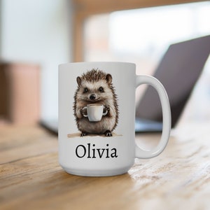 Personalized Hedgehog Mug, Ceramic Hedgehog Coffee Mug 11oz 15oz, Custom Name Mug, Cute Hedgehog Gift, Custom Coffee Cup, Name Gift image 4