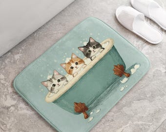 Kätzchen Badematte, süße Katze Badezimmer Teppich, weiche rutschfeste Badedusche Matte, wunderliches Tier Dekor, Katzenliebhaber Geschenk, gemütlicher Katzen Teppich