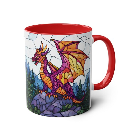 Dragon Mug, Ceramic Dragon Coffee Mug 11oz, Stained Glass Dragon