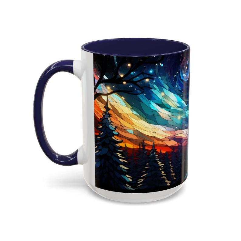 Starry Night Fox Mug - Winter Woodland Ceramic Cup in Stained Glass Design, Fox Coffee Cup, Starry Sky Mug, Forest Animal Mug, Fox Gift image 13