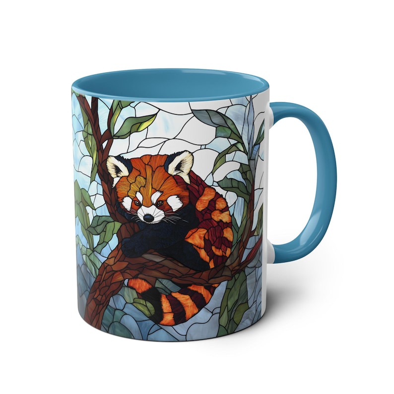 Taza de panda rojo de 325 ml, taza de café con diseño de animales salvajes, regalo para amantes del panda rojo, vajilla con diseño de animales en vidrieras, taza estilo cottagecore, regalo único con temática animal. imagen 9