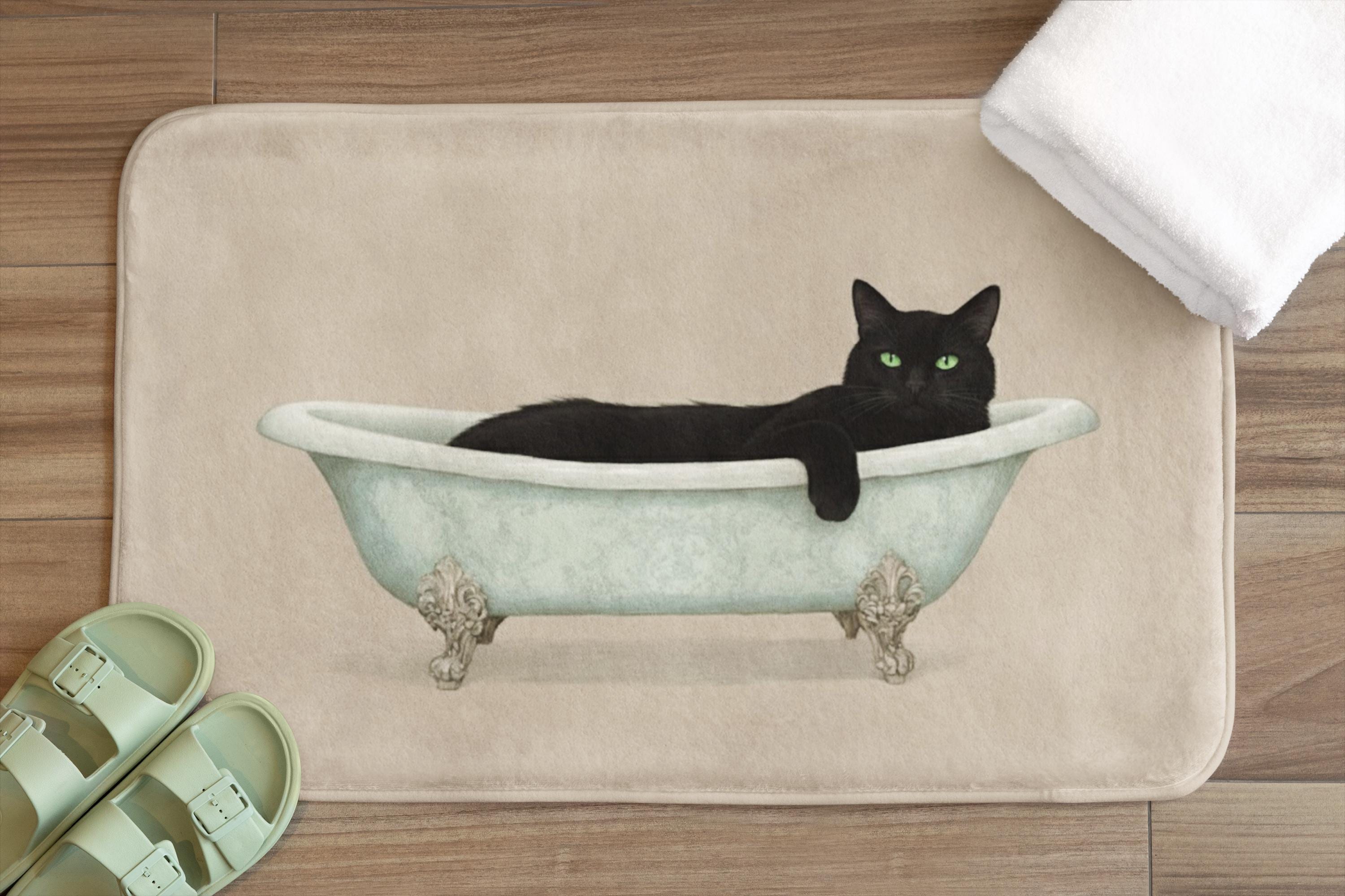 Black Cat Bath Mat, Gothic Bathroom Decor, Witchy Cat Lover Gift