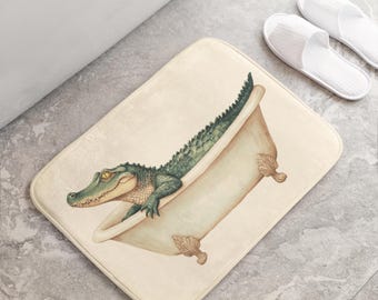 Tapis de bain alligator, tapis de salle de bain animaux rigolos, décoration sur le thème crocodile, tapis de bain original, cadeau pour amoureux des reptiles, tapis de sol de salle de bain unique pour la douche