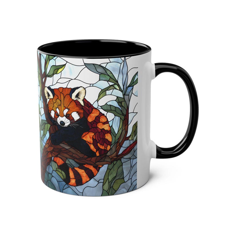 Taza de panda rojo de 325 ml, taza de café con diseño de animales salvajes, regalo para amantes del panda rojo, vajilla con diseño de animales en vidrieras, taza estilo cottagecore, regalo único con temática animal. imagen 4