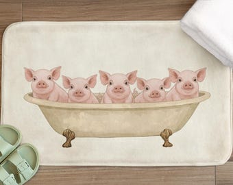 Pig Bath Mat, Cute Farm Animal Bathroom Rug, Adorable Pig Decor for Cozy Bathroom and Farmhouse Home Style
