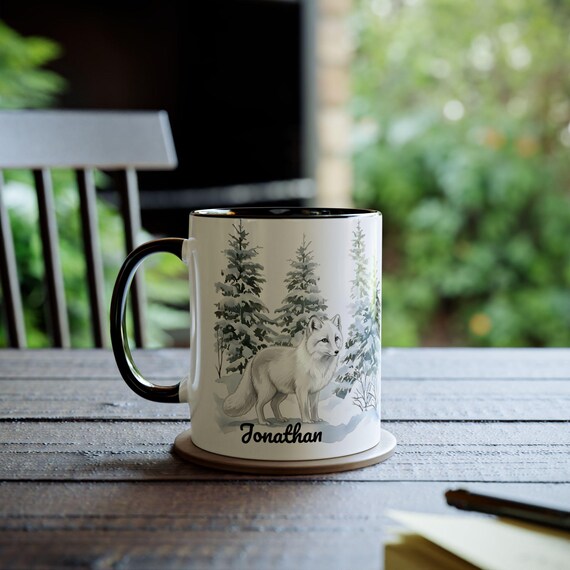 Personalized Arctic Fox Mug, Custom Name Winter Coffee Cup 11oz, Cute  Animal Gift, White Fox Ceramic Mug, Nature Lover Cup