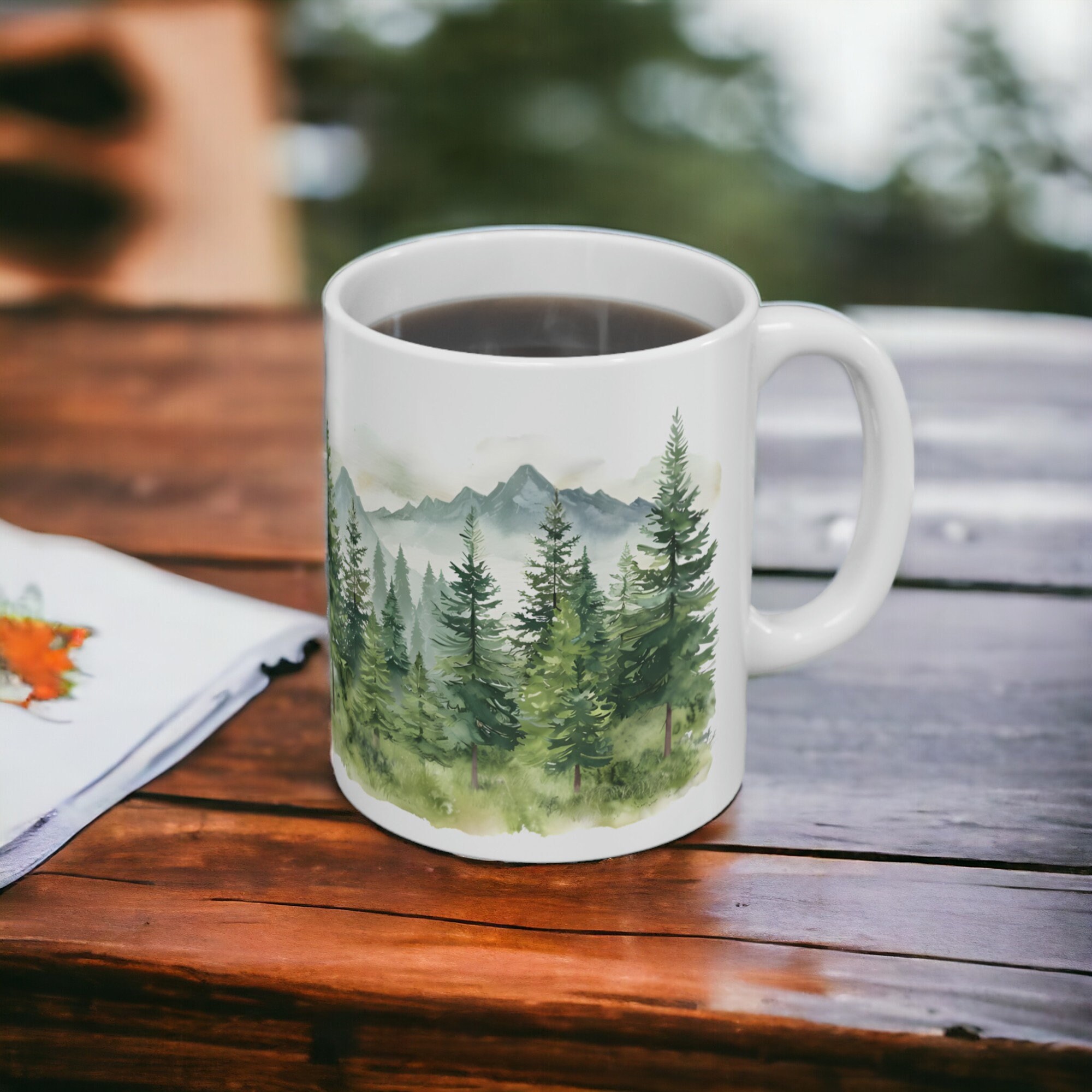 Evergreen Forest Mug, Ceramic Nature Landscape Mug 11oz, Serene Forest ...