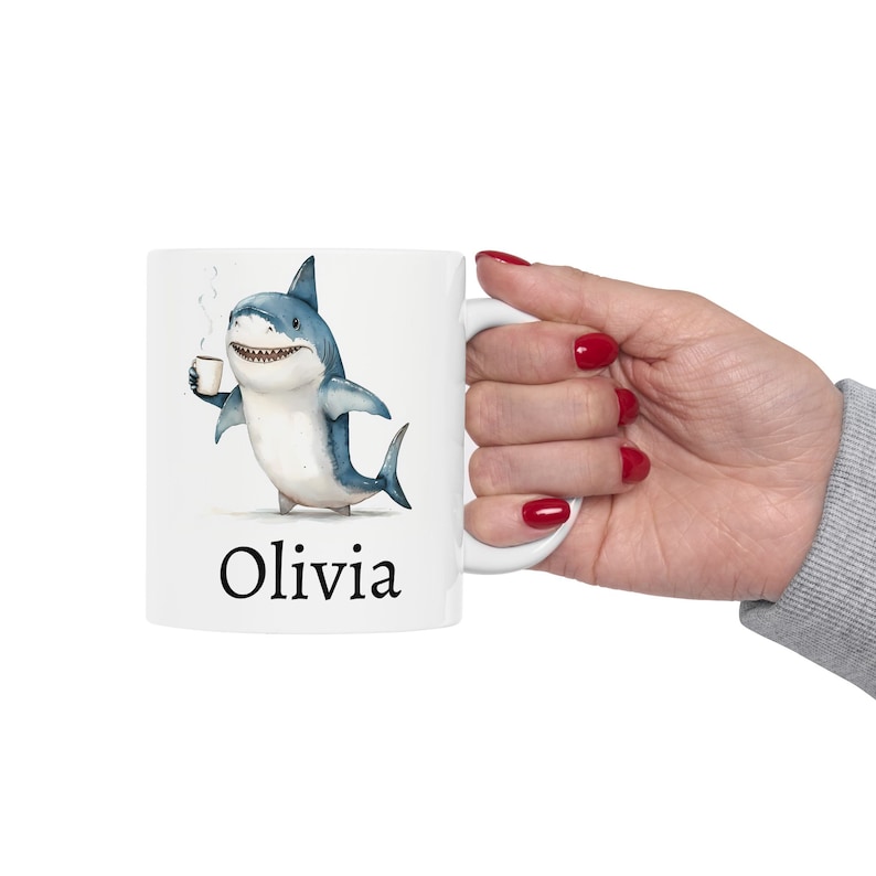 Personalized Shark Mug, Ceramic Shark Coffee Mug 11oz 15oz, Custom Name Mug, Shark Cup, Cute Shark Gift, Custom Coffee Cup, Name Gift image 9