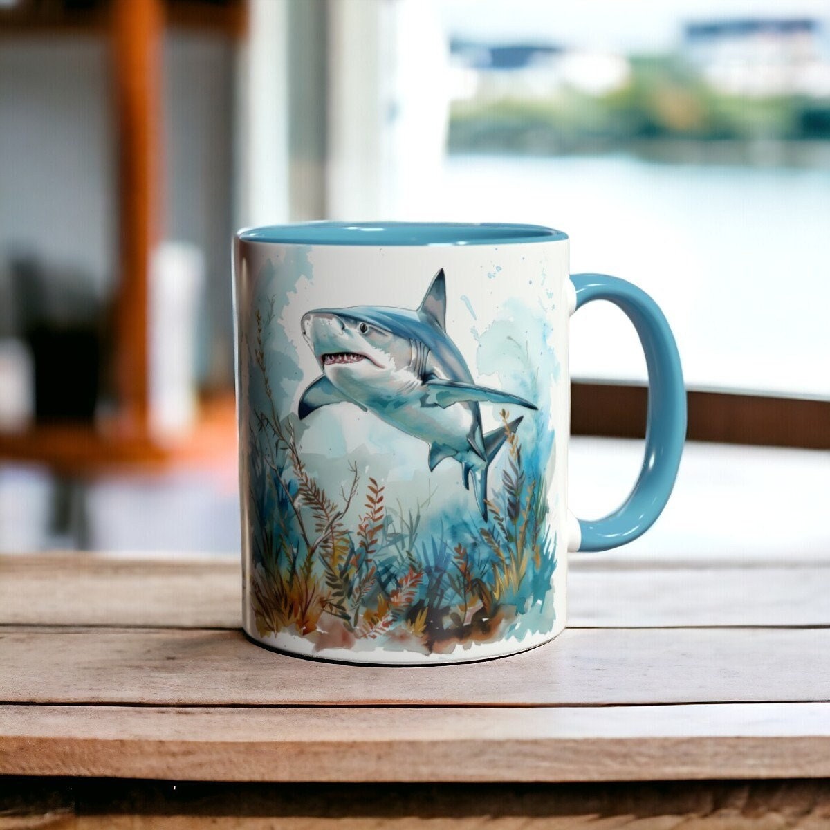 Ceramic Shark Mug, 11oz Shark Coffee Mug, Ocean Themed Shark Cup, Marine Life Tea Cup, Shark Lover Gift, Shark Gift, Sea Animals Gift
