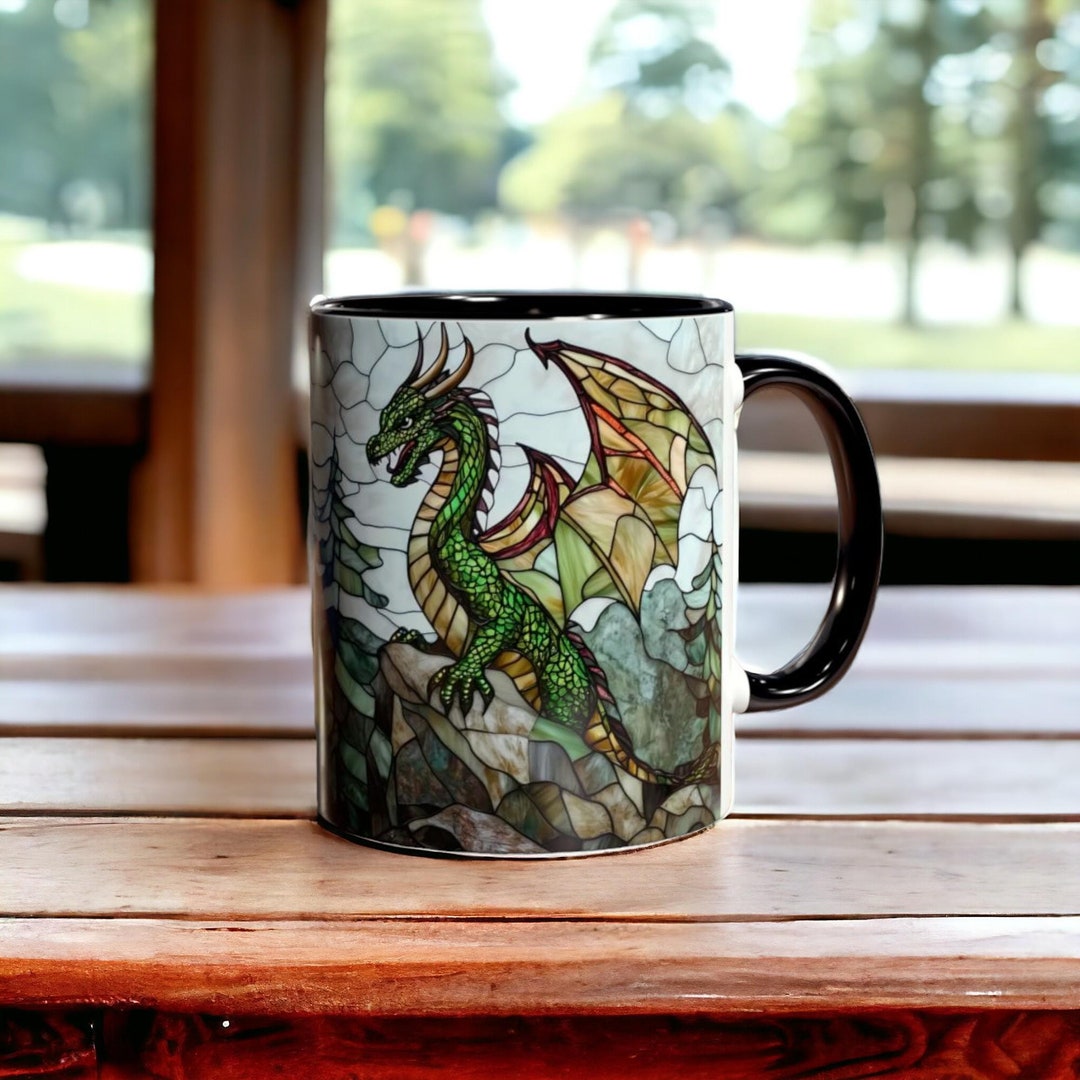 Green Dragon Mug, Ceramic Dragon Coffee Mug 11oz, Stained Glass Dragon ...