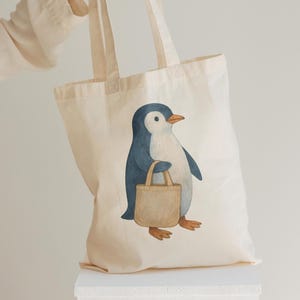 Penguin Tote Bag, Cute Animal Tote, Arctic Animal Bag, Winter Aesthetic Penguin Gift, Penguin Lover Tote, Cotton Funny Cozy Minimalist Bag
