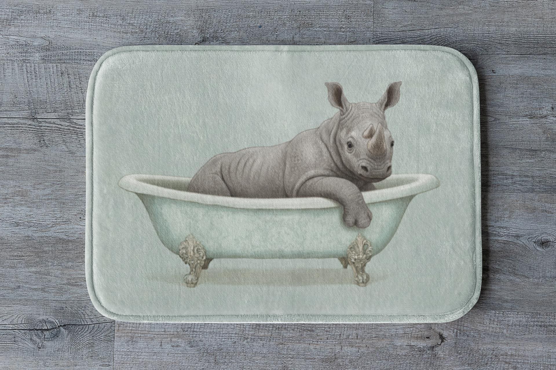 Tappetino da bagno divertente con rinoceronte, arredo bagno safari, regalo per amanti degli animali, tappeto con fauna selvatica africana, arredo bagn