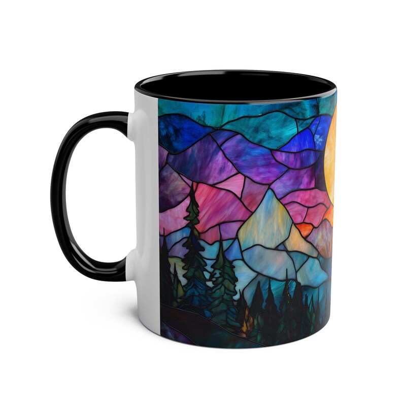 Stained Glass Sunset Mug, Colorful Mountain Coffee Mug, Vibrant Nature Art Mug, Unique Tea Cup Gift, Accent Mug, Wilderness Coffee Cup image 5