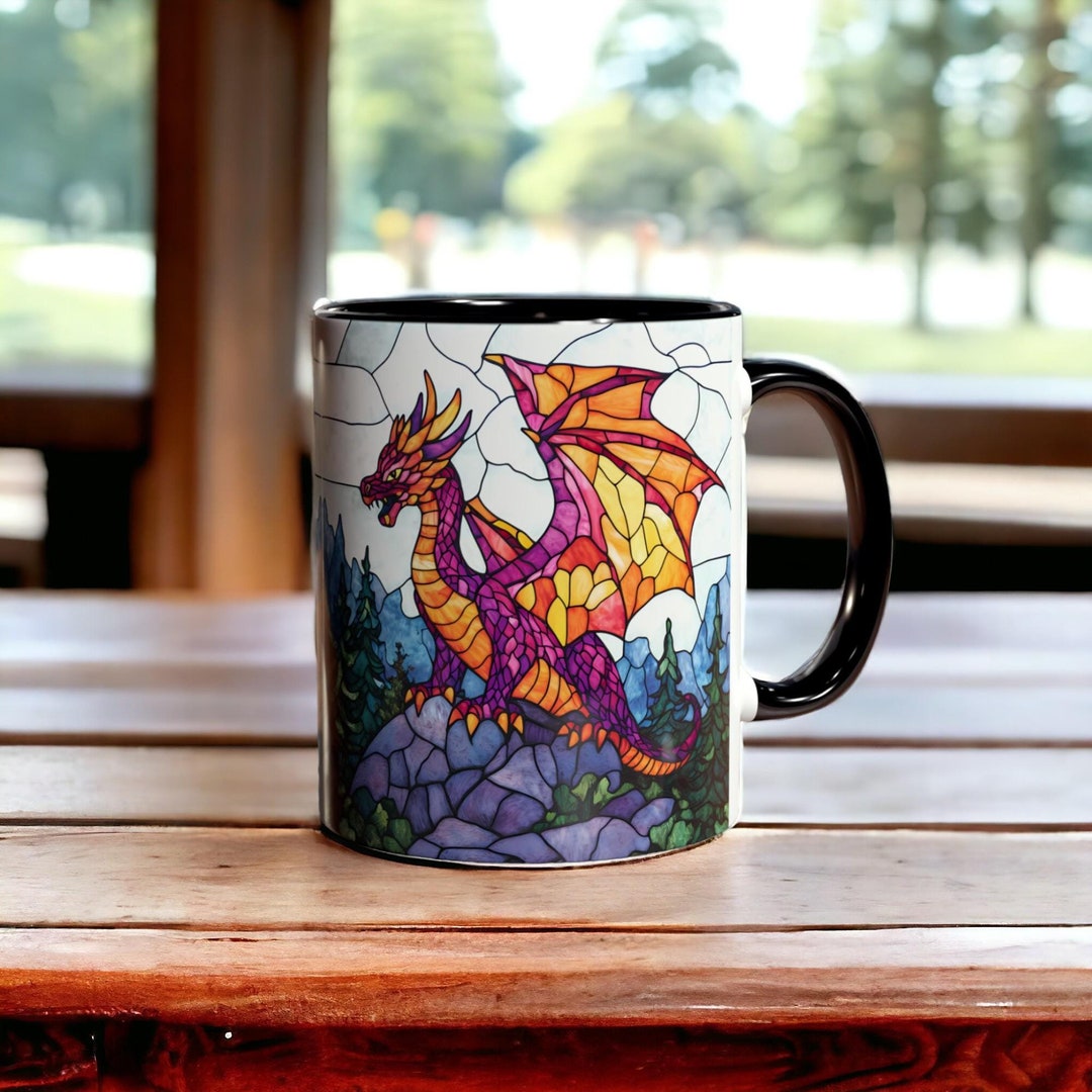 Dragon Mug, Ceramic Dragon Coffee Mug 11oz, Stained Glass Dragon Art ...