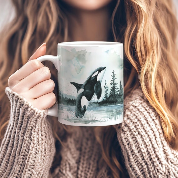 Orca Whale Mug, Ceramic Killer Whale Mug, Ocean Themed Orca Coffee Mug, Orca Cup, Killer Whale Gift, Orca Lover Gift, Sea Animals Gift