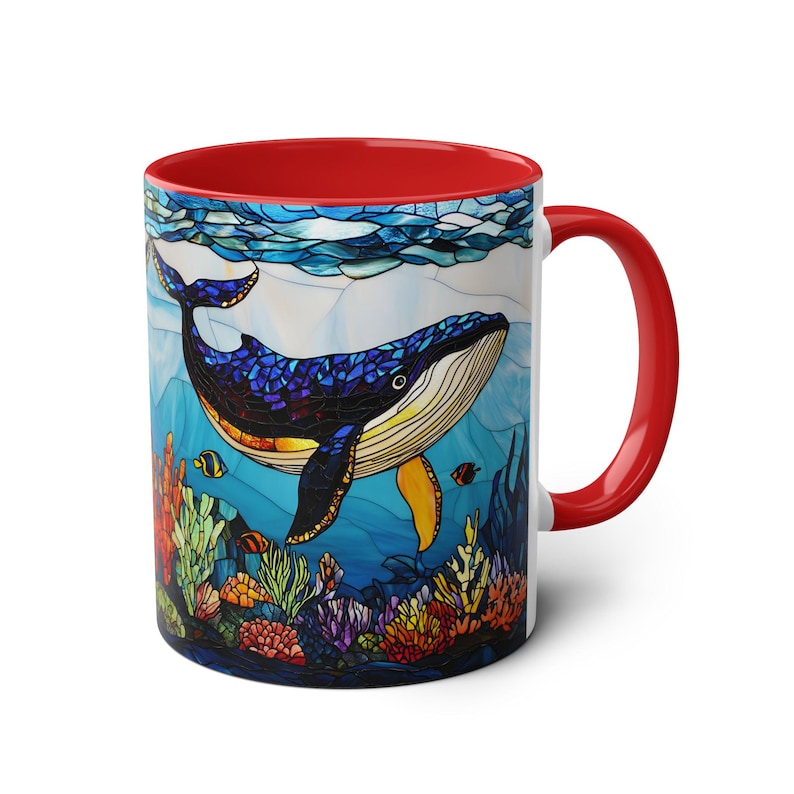 Stained Glass Whale Mug, Humpback Whale Coffee Cup, Ocean Lover Gift, Marine Life Mug, Sea Animal Ceramic Cup, Coastal Mug 11oz image 8